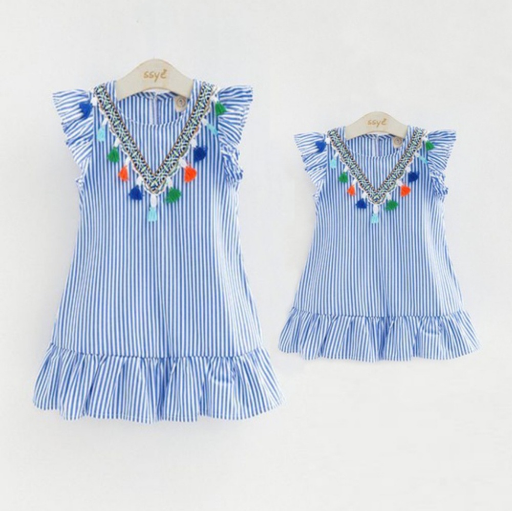 STRIPPED TASSEL DRESS FOR MOM AND DAUGHTER NWT - Picture 1 of 8